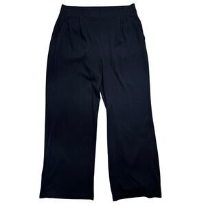 Lands' End Pull On Pants Black Sport Knit Wide Leg Size Large Tall Elastic Waist